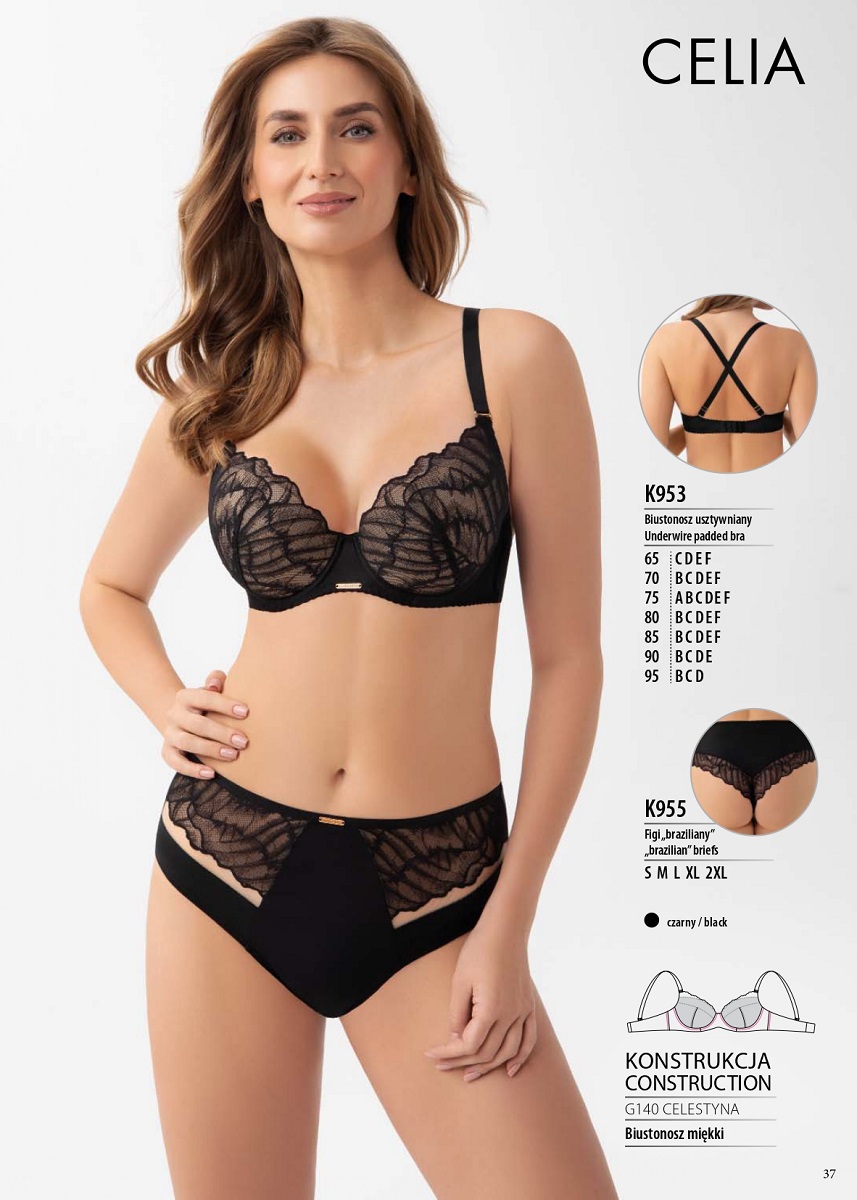 Деталь чашки CELIA 953 и трусы слипы К954: кружево, поролон, хлопковая подкладка