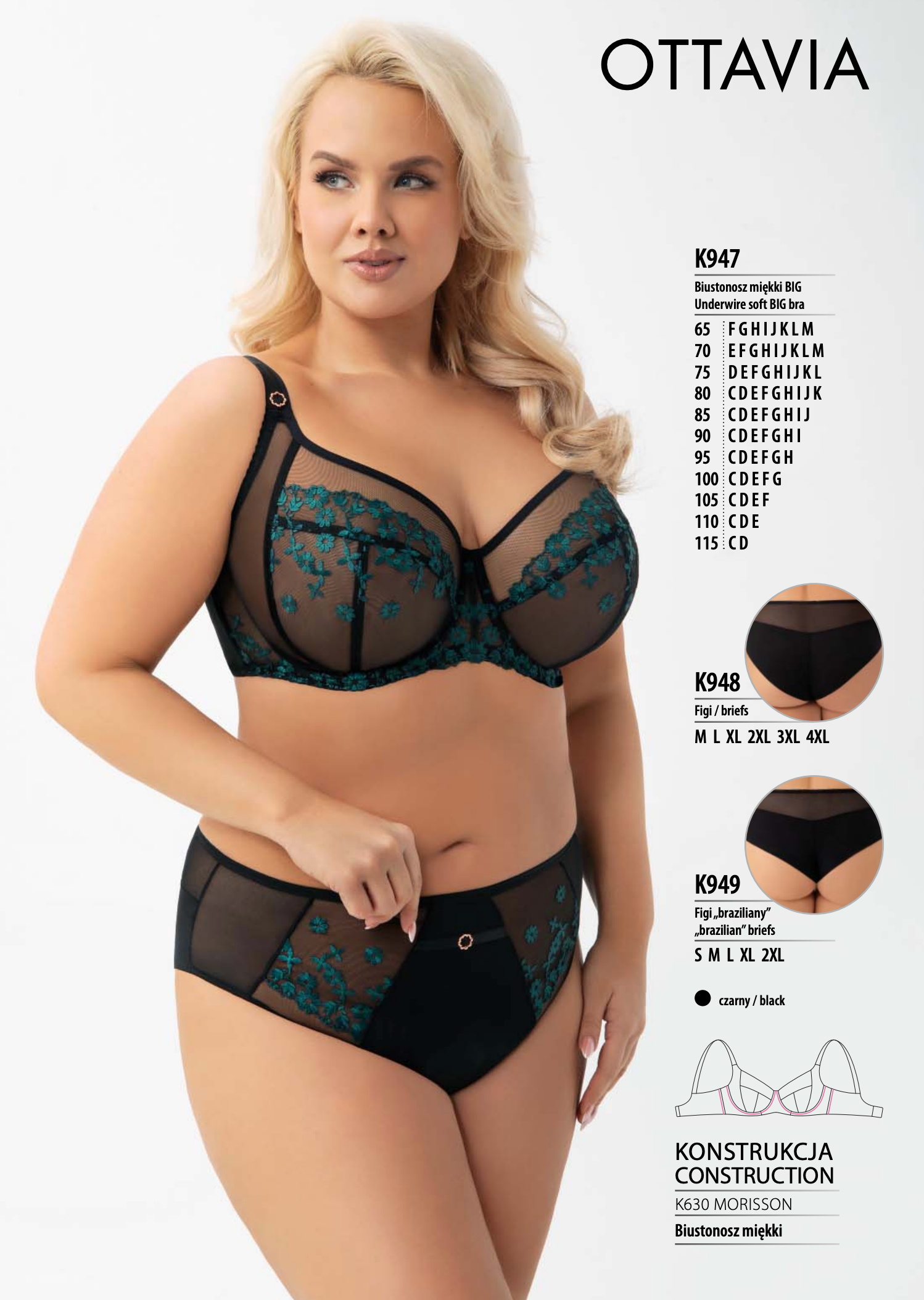 Размеры бюстгальтера и трусов Gorsenia коллекция OTTAVIA K947 