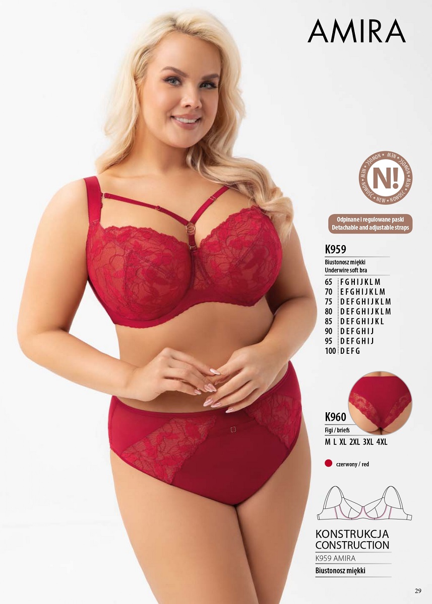 Размеры бюстгальтера и трусов Gorsenia коллекция AMIRA K959 от 65 F-M до 100 D-G
